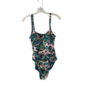 Nip Tuck Swimsuit Green Floral Print Beachy Multi Fit Cup One Piece Size 12